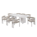 9pc Rectangular White Marble Top with 8 Gray Boucle Fabric Chairs