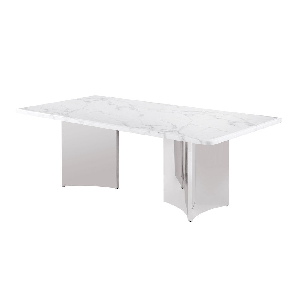 87 Inch White Marble Table Top 38mm with Silver Stainless Steel Base