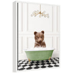 Sylvie Bear Cub in Green Bathtub Checker Floor Framed Canvas by Amy Peterson