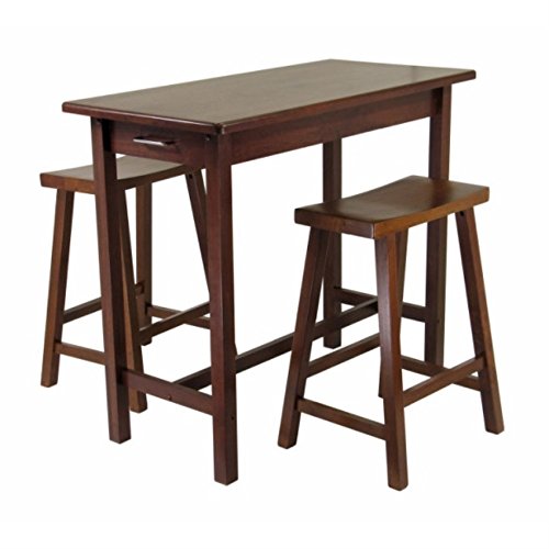 Ergode Sally 3-Piece Kitchen Island Table Set | 2 Drawers | Saddle Seat Stools | Space-Saving & Stylish | (94344-VV)