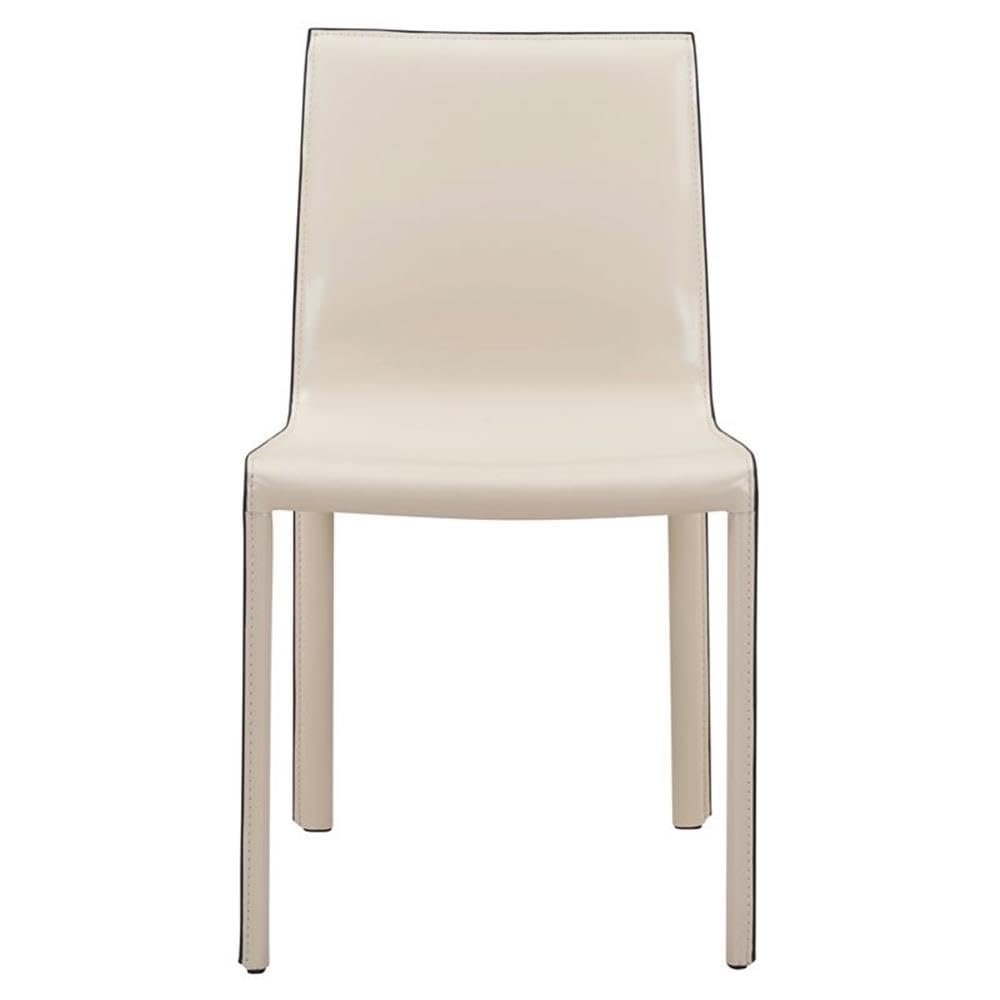 New Pacific Direct Gervin Recycled Leather Chair,Powder Coated Steel,Vanilla White,Fully Assembled,Set of 2