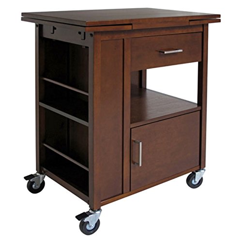 Ergode Gregory Kitchen Cart | Versatile & Practical | Spacious Workspace | Storage Cabinet & Shelf | Side Racks | Utensil Drawer | Locking Wheels | Walnut Finish