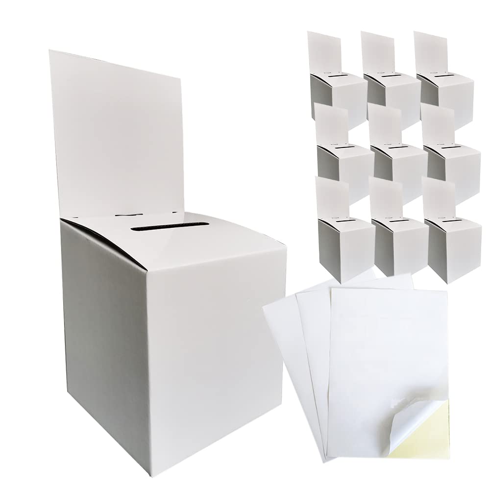 Ch-Box 10 Pack 6X6X6 Inch Cardboard Ballot Box, White Glossy For Suggestion Raffle Donation Collection, With Slot & Removable He