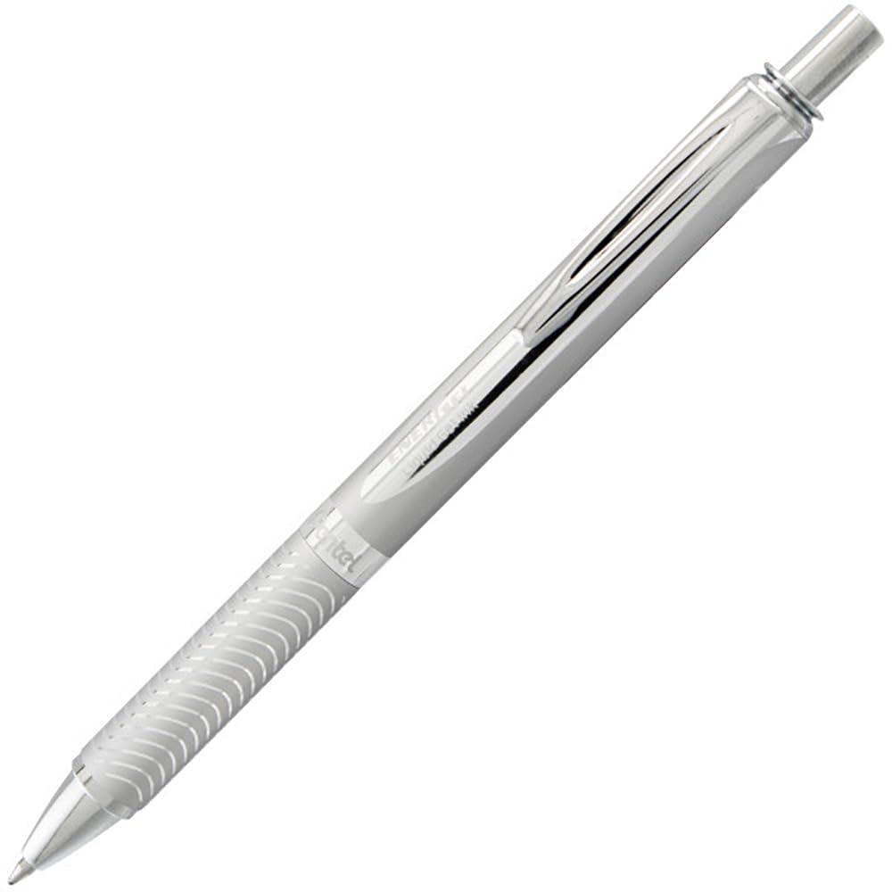Pentel Energel Alloy Retractable Premium Liquid Gel Pen, (0.7Mm) Silver Barrel, Black Ink, Pack Of 2