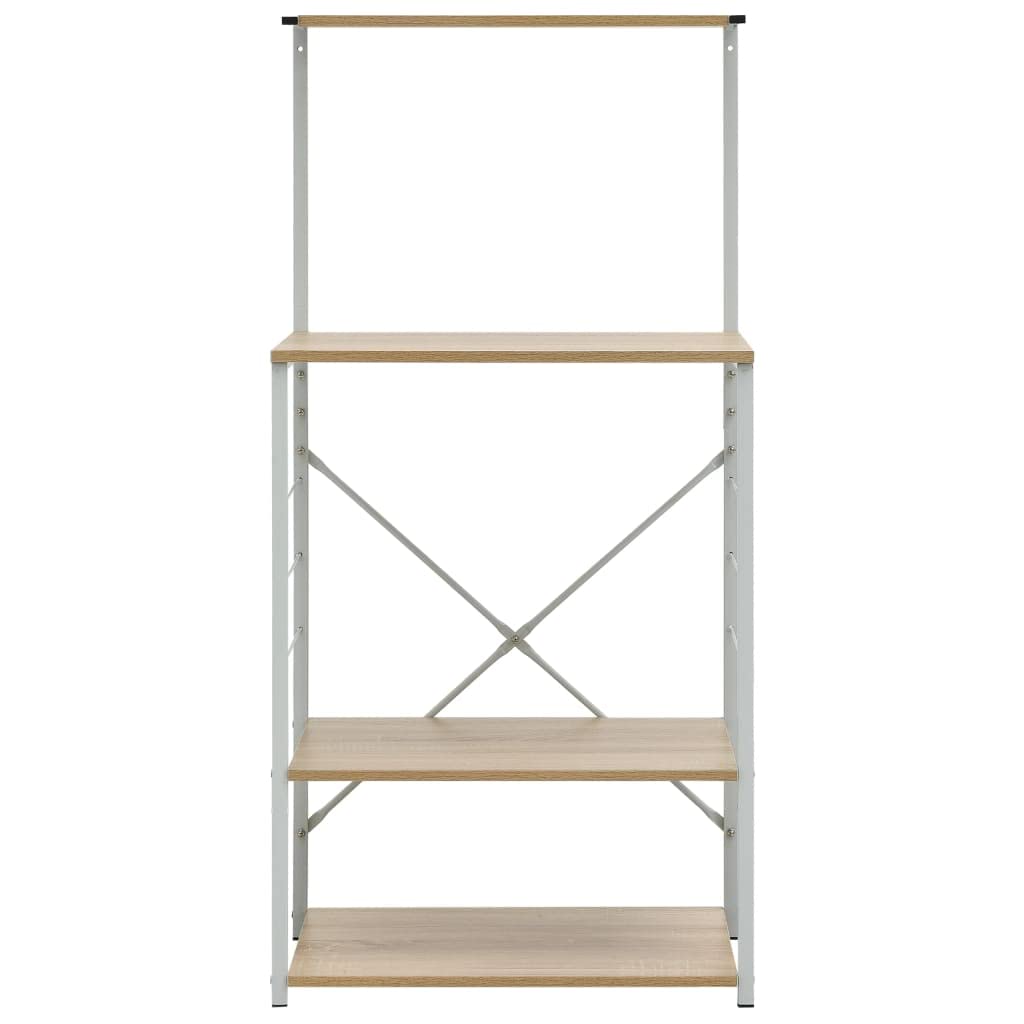 vidaXL Microwave Cabinet in White and Oak - 4-Tier Storage Solution with Side Accessory Hooks, Suitable for Kitchen, Living Room, Office