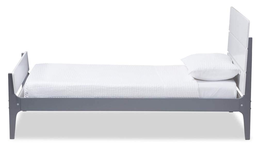 Baxton Studio Nereida Modern Classic Mission Style White and Dark Grey-Finished Wood Twin Platform Bed