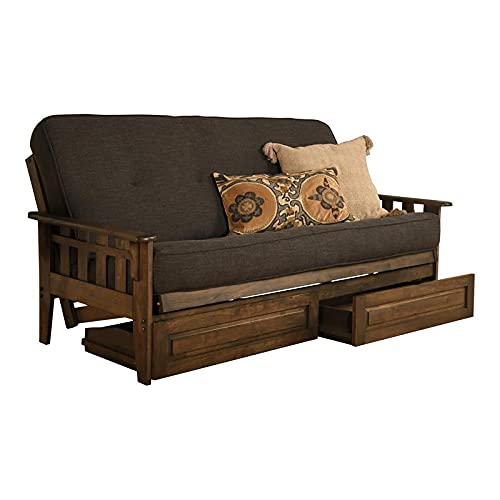 Kodiak Furniture Tucson Frame With Linen Fabric Mattress In Rustic Walnut/Gray