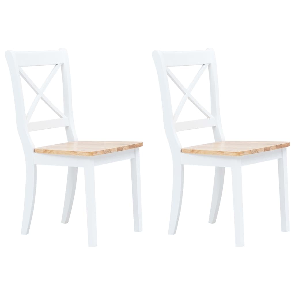 vidaXL Dining Chairs Set of 2 - Scandinavian/Farmhouse Style - Solid Rubber Wood Construction - White and Light Wood Finish - Easy to Clean - Ergonomically Designed Chairs