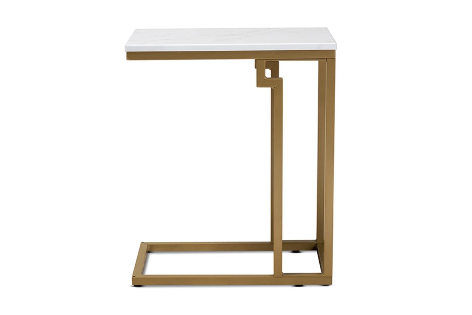 Baxton Studio Renzo Modern and Contemporary Brushed Gold Finished Metal End Table with Faux Marble Tabletop