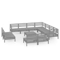 vidaXL Solid Pinewood Patio Lounge Set 12 Piece Garden Outdoor Terrance Backyard Furniture Set Wooden Lounge Sofa Seating Chair Seat Gray