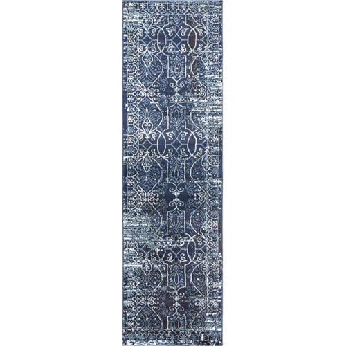 Alora Decor Swagger 2'3" X 7'7" Scroll Work Dk Blue/Lt. Blue/Ivory/Black Rug