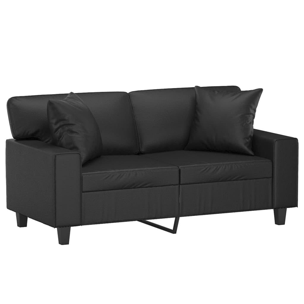 vidaXL Modern 2-Seater Lounge Sofa with Throw Pillows - Black Faux Leather Couch for Living Room, Office, Lounge Areas