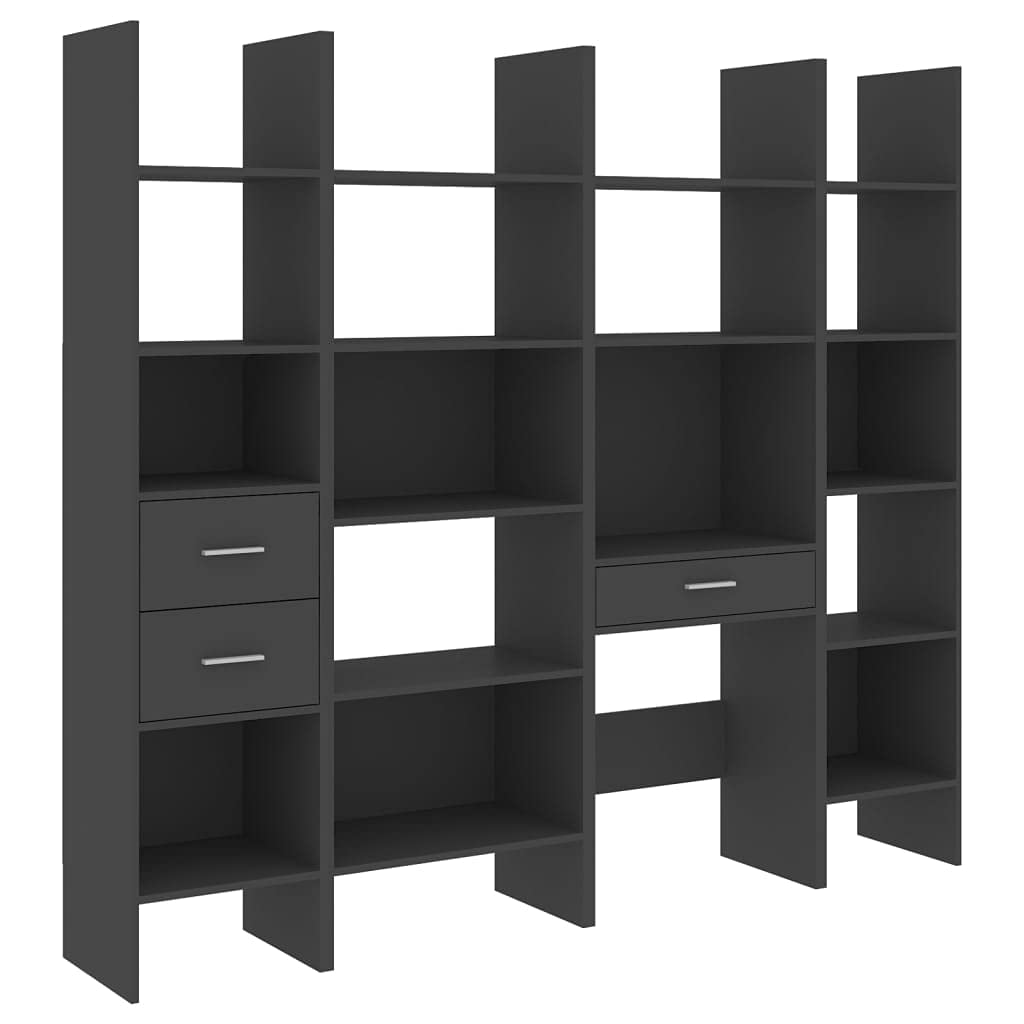 vidaXL Book Cabinet Set 4 Piece Home Indoor Living Room Bookcase Book Standing Shelf Highboard Storage Rack Furniture Engineered Wood Gray