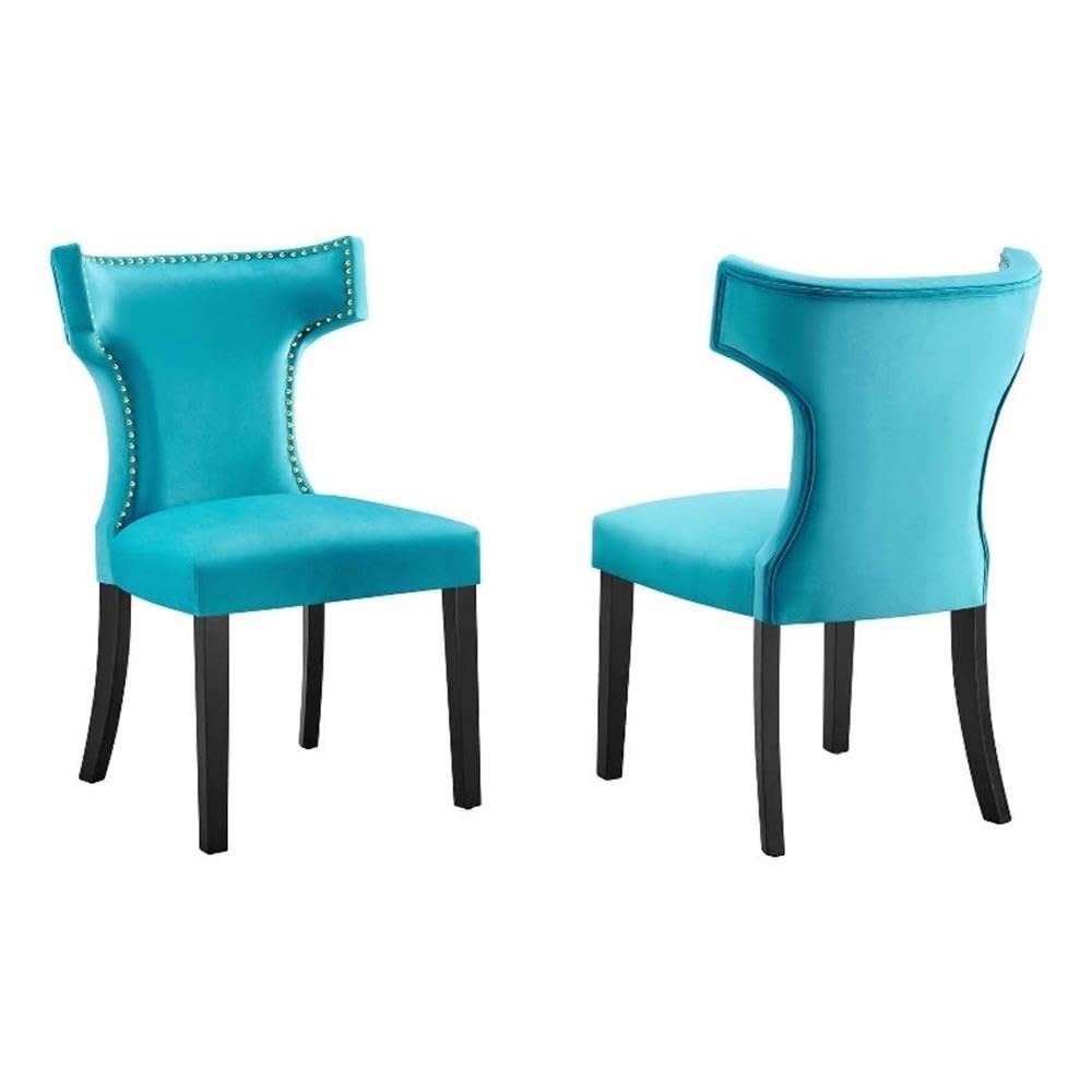 Modway EEI-5008-BLU Curve Performance Velvet Dining Chairs - Set of 2, Blue