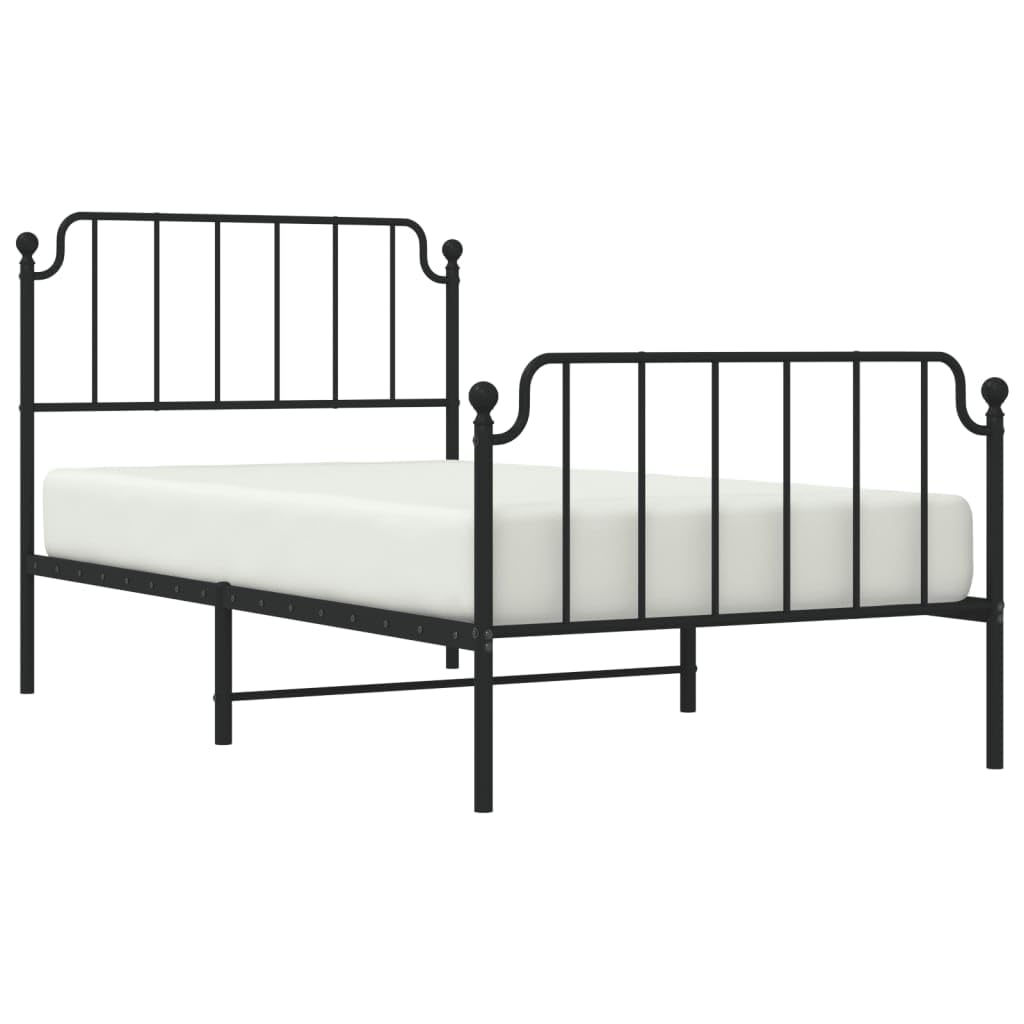 vidaXL Black Steel Bed Frame with Headboard and Footboard, Robust Metal Construction, Extra Storage Underneath, Mattress Support with Metal Slats and Legs