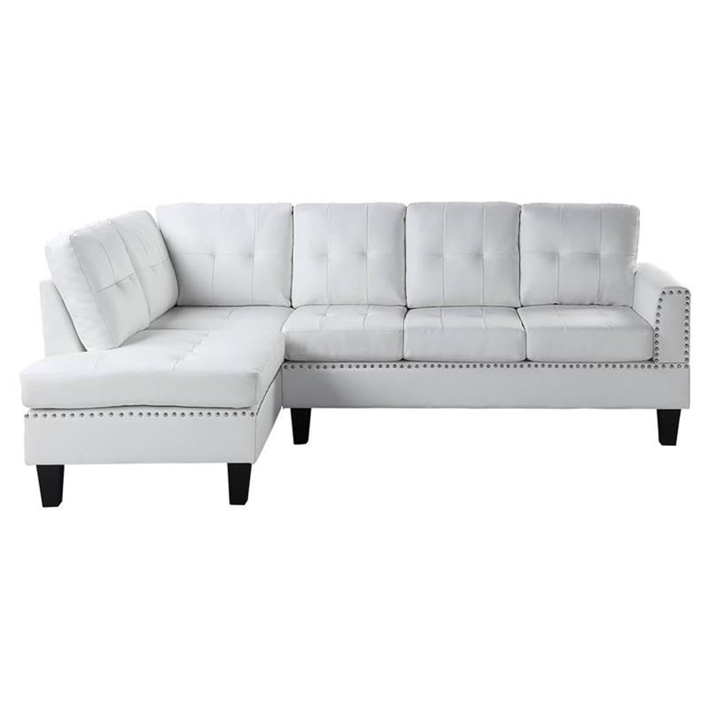 Acme Jeimmur 2-Piece Faux Leather Sectional Sofa with Nailhead Trim in White