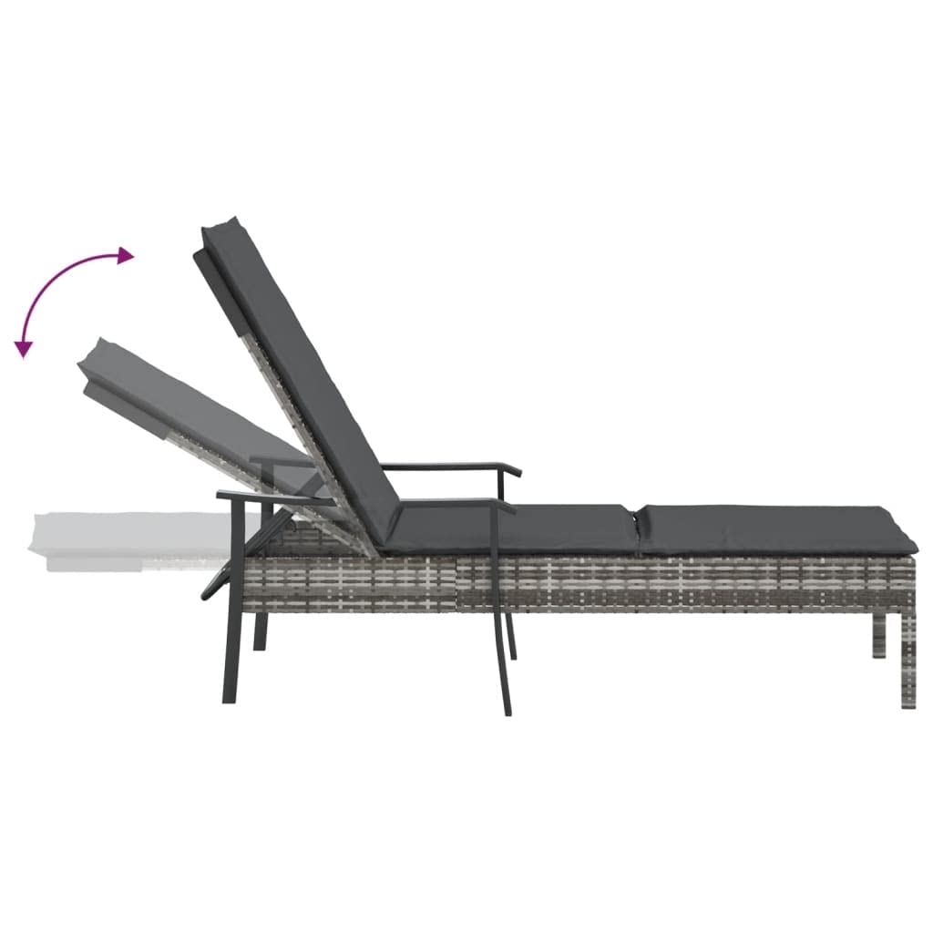 vidaXL Modern Sun Lounger with Adjustable Backrest and Thick Padded Cushion - Weather Resistant PE Rattan Patio Lounger with Powder-Coated Steel Frame - Gray/Dark Gray