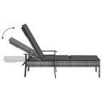 vidaXL Modern Sun Lounger with Adjustable Backrest and Thick Padded Cushion - Weather Resistant PE Rattan Patio Lounger with Powder-Coated Steel Frame - Gray/Dark Gray