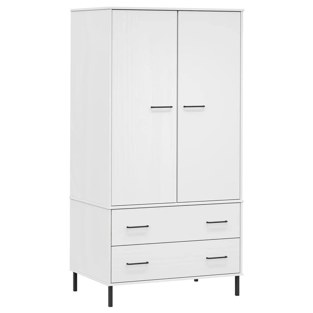 Wardrobe with Metal Legs White 35.4&quot;x21.7&quot;x67.9&quot; Solid Wood OSLO