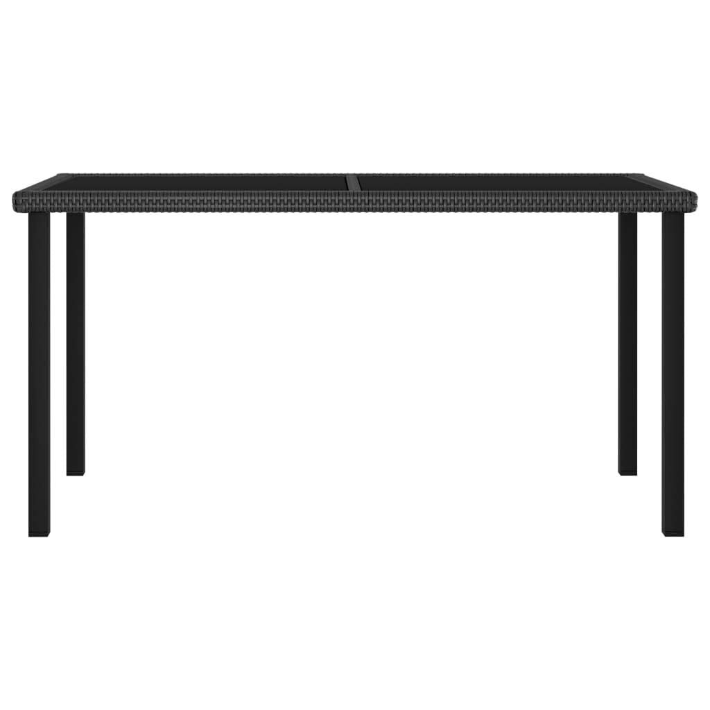vidaXL Patio Dining Table, 55.1&quot;x27.6&quot;x28.7&quot;, Black, Modern Outdoor Table Made of Poly Rattan, Powder-Coated Steel and Tempered Glass