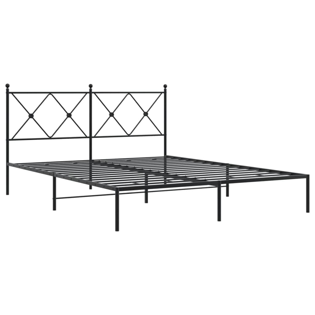 vidaXL Metal Double Bed Frame with Headboard - Black Steel, 81.5&quot;x61.4&quot;x35.6&quot; for Mattress 59.1&quot;x78.7&quot; - Modern Bedroom Furniture