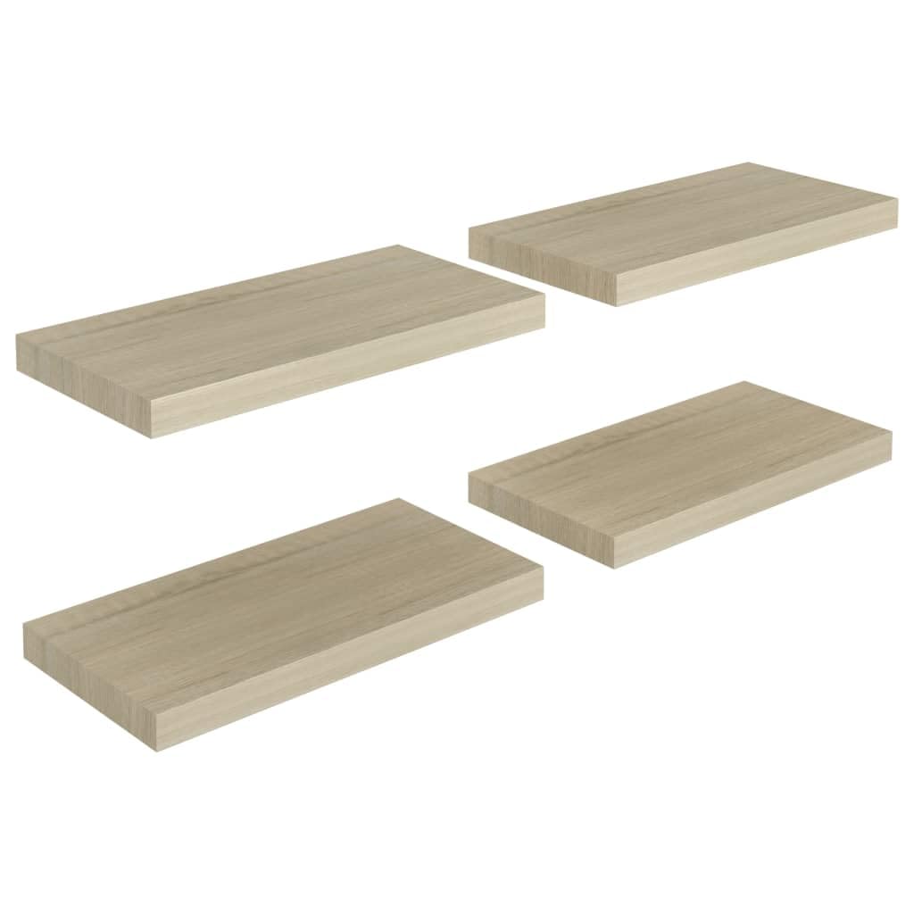 vidaXL Floating Wall Shelves in Oak, 4 pcs Set, 19.7&quot;x9.1&quot;x1.5&quot; Size, Stylish Decorative Display Racks, Easy to Assemble, Made of Durable Honeycomb MDF and Metal Frame