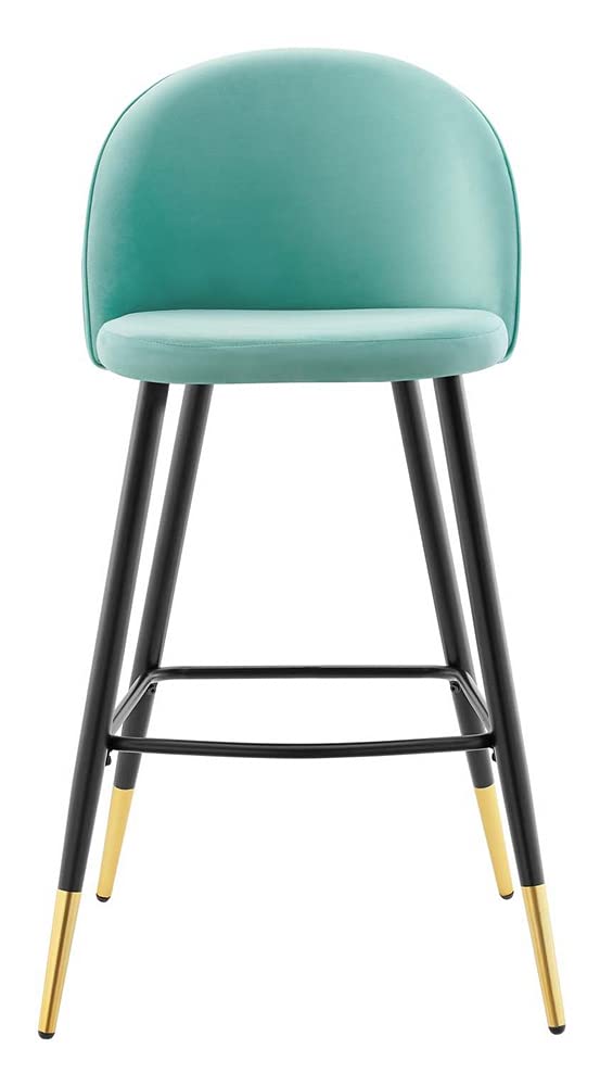 Modway Cordial Performance Velvet Dining Bar Stools in Mint - Set of 2