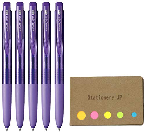 Signo Rt1 Retractable Gel Ink Pen, Ultra Micro Point 0.28Mm, Rubber Grip, Violet Ink, 5-Pack, Sticky Notes Value Set