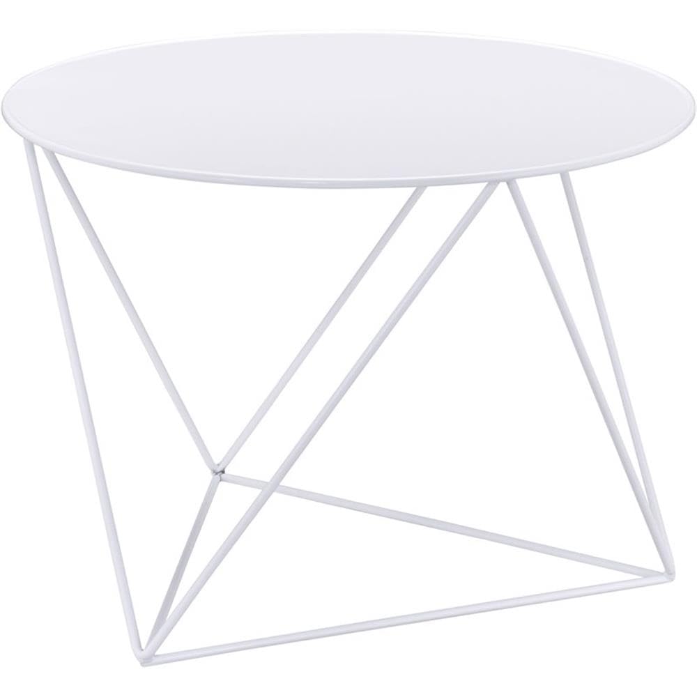 Acme Epidia Metal Accent Table with Round Top and Geometric Base in White