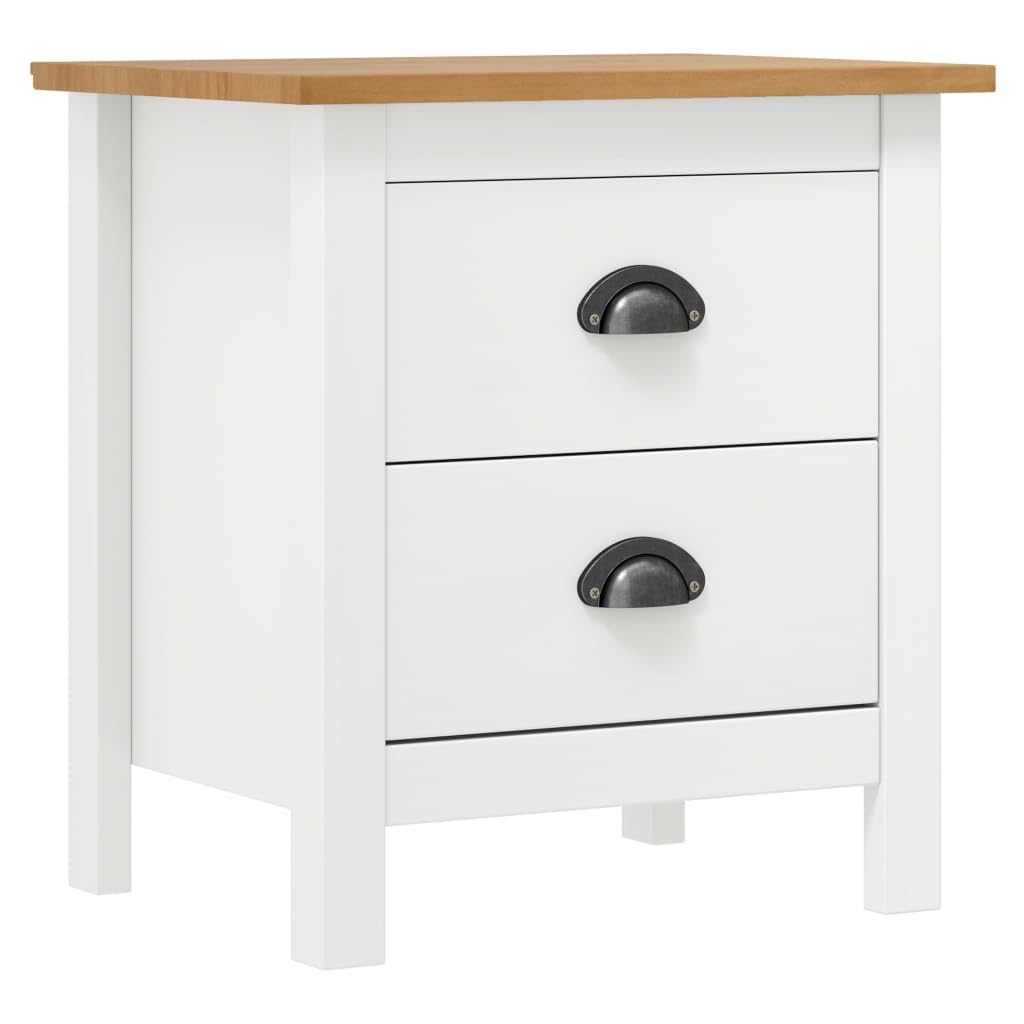 vidaXL Solid Pine Wood Bedside Cabinet Hill - White and Honey Brown, 18.1&quot;x13.8&quot;x19.5&quot;, Scandinavian-Style Side Table with 2 Drawers