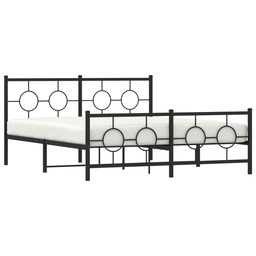 vidaXL Black Steel Metal Bed Frame-Double Bed with Headboard/Footboard for Bedroom-59.1"x78.7" Supportive Slats