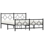 vidaXL Black Steel Metal Bed Frame-Double Bed with Headboard/Footboard for Bedroom-59.1"x78.7" Supportive Slats