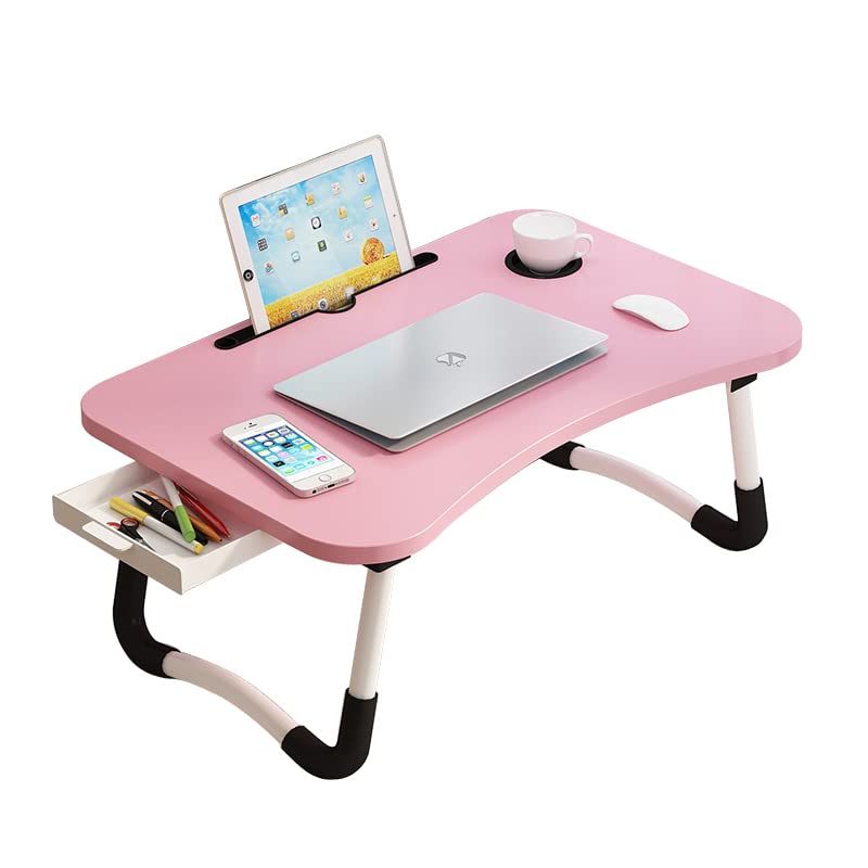 Lap Desk With Storage Drawer, Holders For Cup And Tablet, Tray Table With Foldable Legs, Laptop Bed Stand, Portable Standing Tab