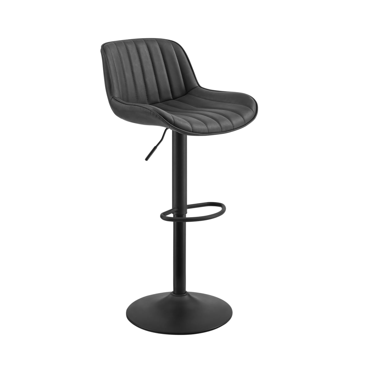 HomeRoots 524978 41.53 x 19.49 x 19.69 in. Black Faux Leather & Steel Swivel Low Back Adjustable Height Bar Chair with Footrest 