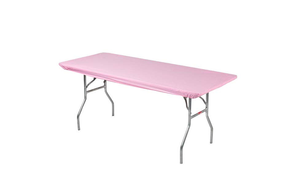Kwik-Covers 8' Rectangle Plastic Table Covers 30' X 96', Bundle Of 5 (Pink)