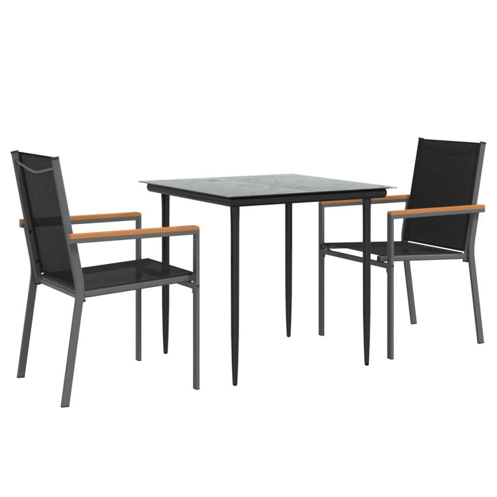 Vidaxl 5-Piece Patio Dining Set - Black Textilene And Powder-Coated Steel Frame - Tempered Glass Tabletop - Comfortable Outdoor Seating Solution