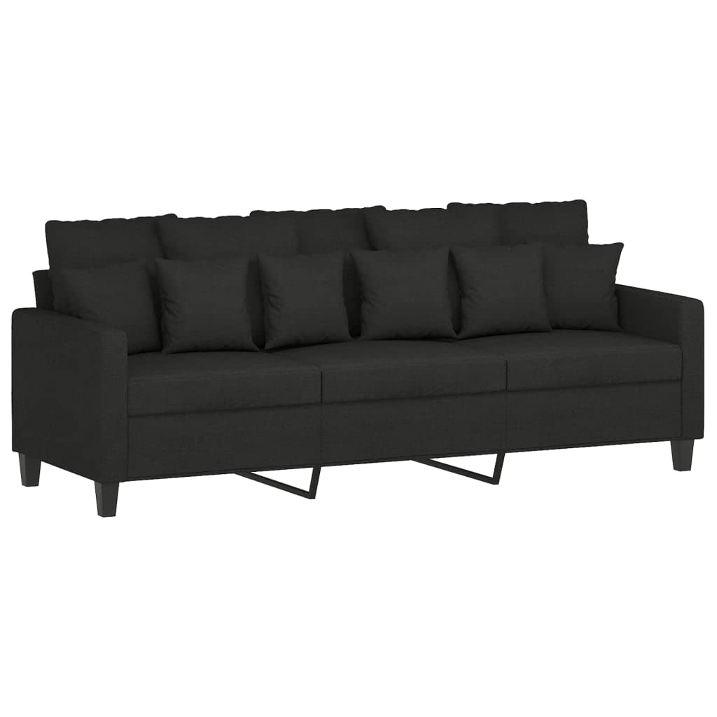vidaXL 3-Piece Sofa Set with Comfortabale Pillows, Black Fabric with Durable Plywood and Metal Frame, Modern Styling for Living Room or Lounge Area