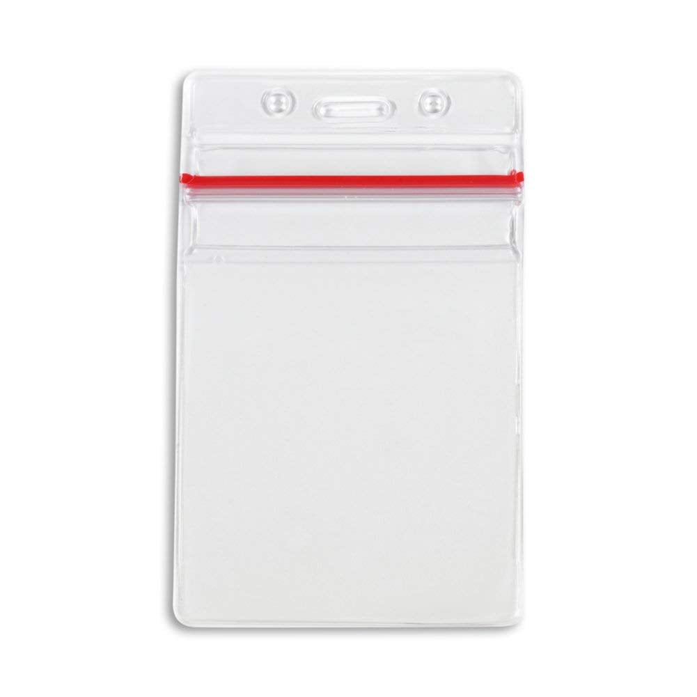 50 Pack - Vertical Id Badge Holder With Sealable Red Stripe