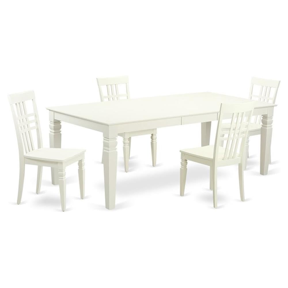 East West Furniture LGLG5-LWH-W 5 Piece Dining Set Includes a Rectangle Dining Table with Butterfly Leaf and 4 Kitchen Chairs, 42x84 Inch, Linen White