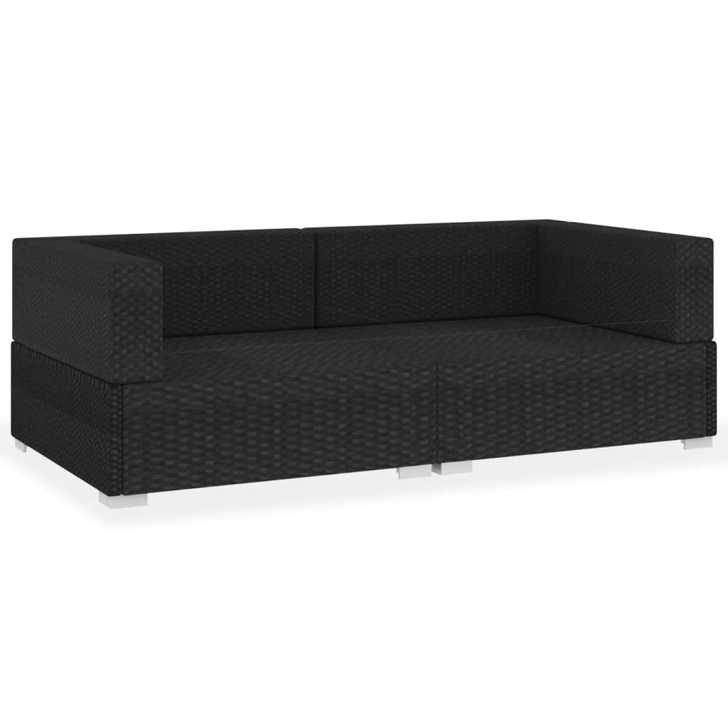 vidaXL 2 Piece Patio Sofa Set - Comfortable and Weather Resistant Outdoor Furniture with Cushions - Black Poly Rattan Material