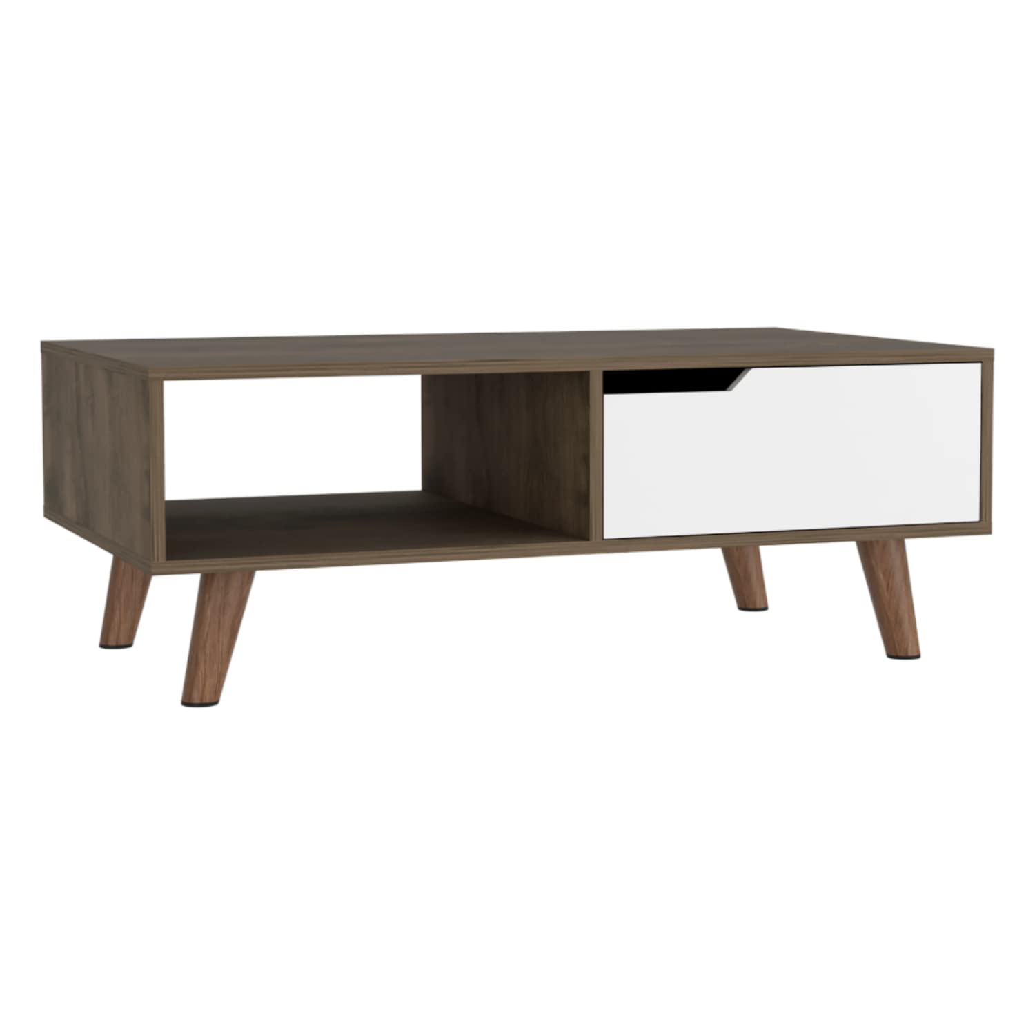 Kobe Coffee Table 2.0 With Open Shelf And Cabinet, Dark Brown/White