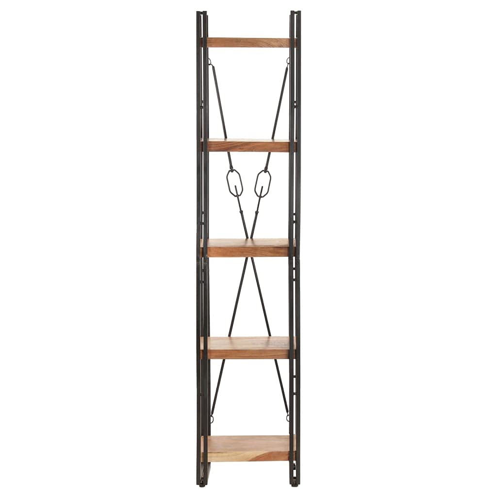 vidaXL Industrial Style 5-Tier Bookcase - Solid Acacia Wood with Powder-Coated Steel Frame - Home Office Library Organization