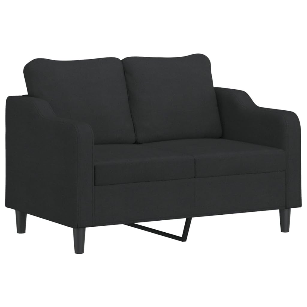 vidaXL Modern 2-Seater Sofa - Black Fabric and Metal Frame with Thick Padding for Living Room, Lounge, Patio Seating