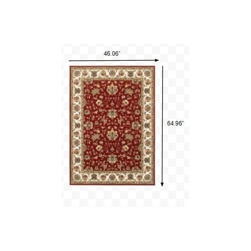 HomeRoots Polypropylene 3' x 6' Red Ivory Machine Woven Floral Oriental Indoor Area Rug