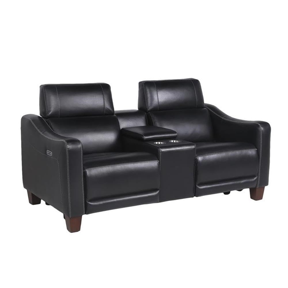 Steve Silver Ebony Black Dual-Power Leather Loveseat - Thumbnail 4