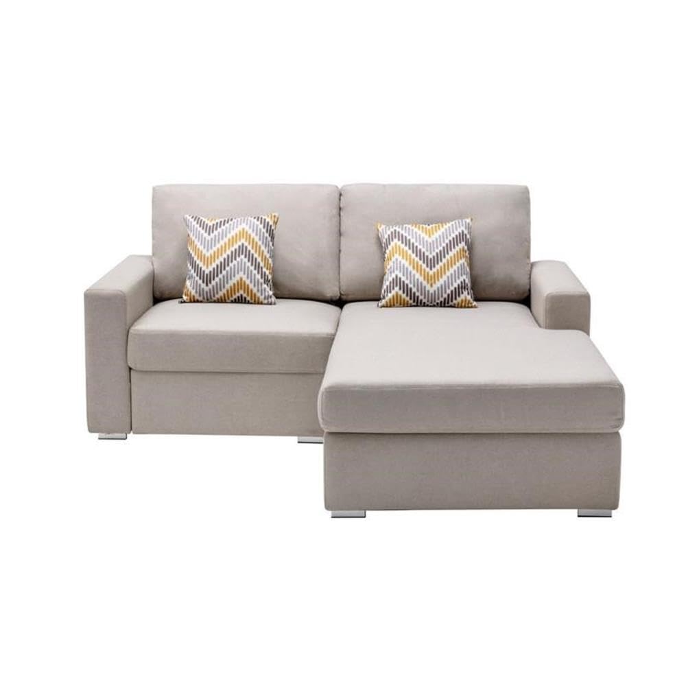 Lilola Home Nolan Beige Linen Fabric 2-Seater Reversible Sofa Chaise - Thumbnail 2