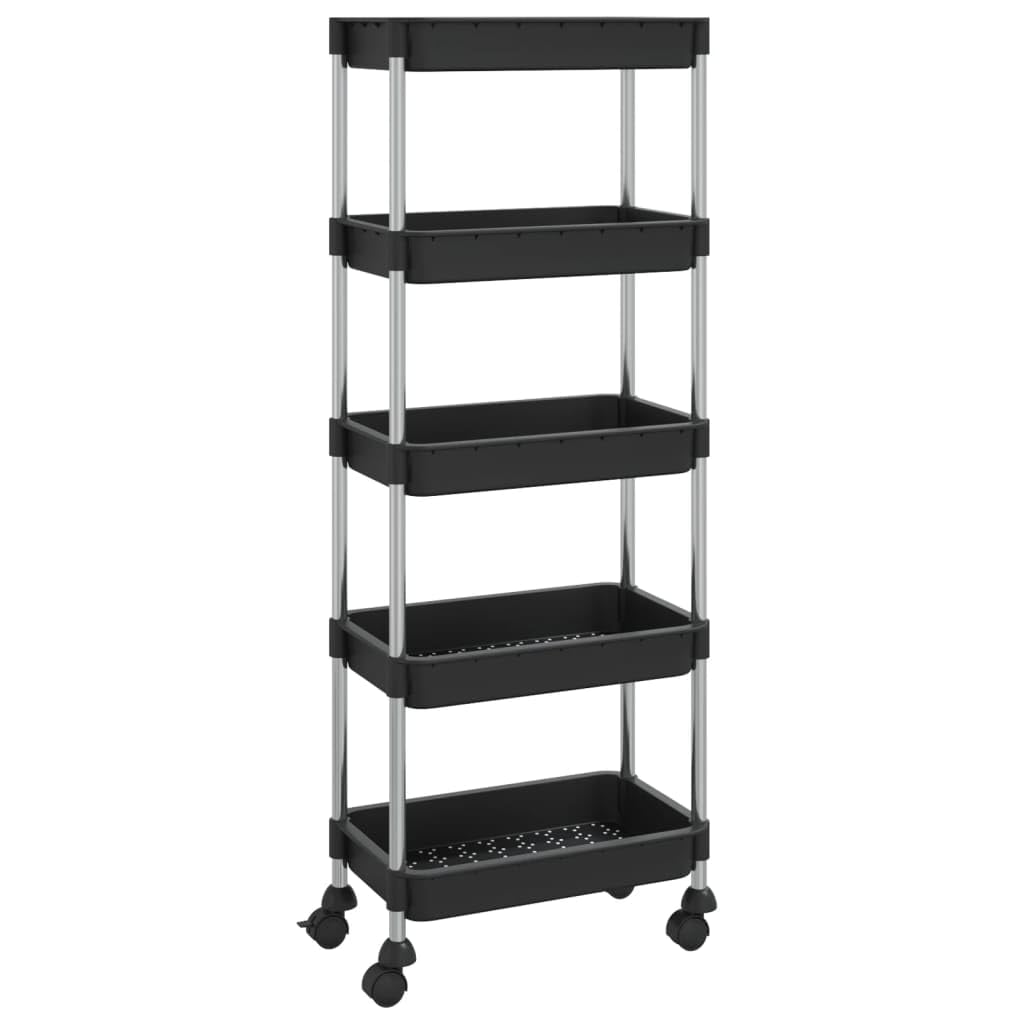 Vidaxl 5-Tier Kitchen Trolley With Removable Baskets- Versatile Organizer- Durable Iron And Abs Material- Black
