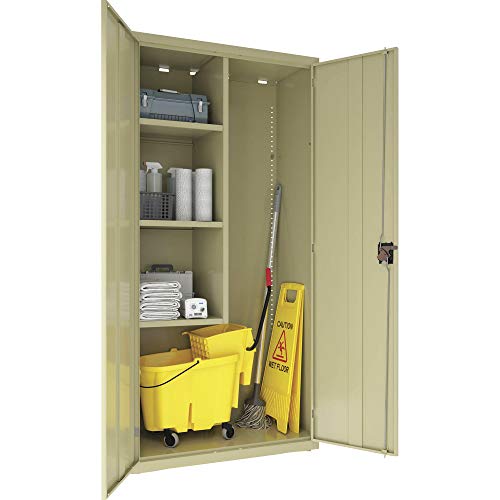 Lorell, LLR00017, 4-Shelf Steel Janitorial Cabinet, 1 Each, Putty