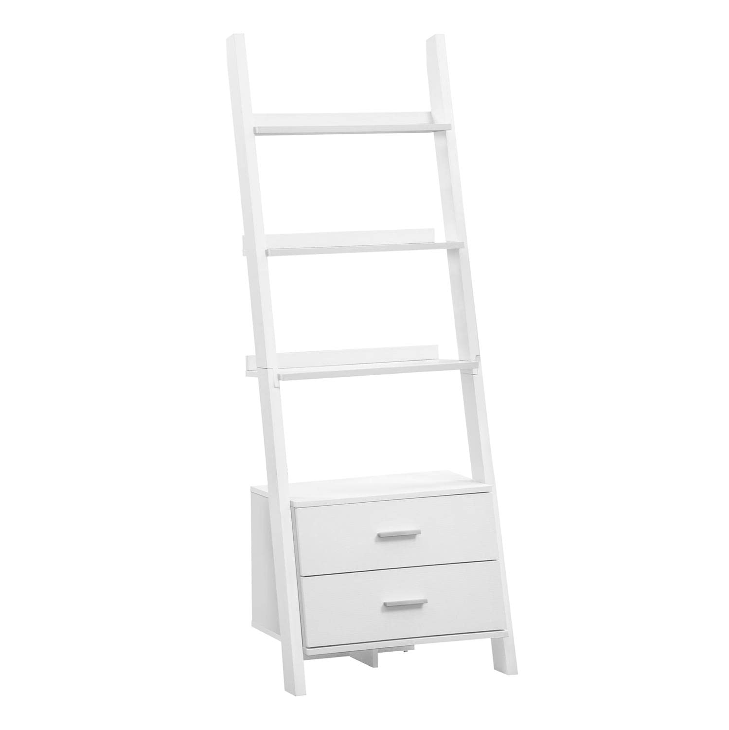 Monarch Specialties , Bookcase, Ladder With 2-Storage Drawers, White, 69&quot;H