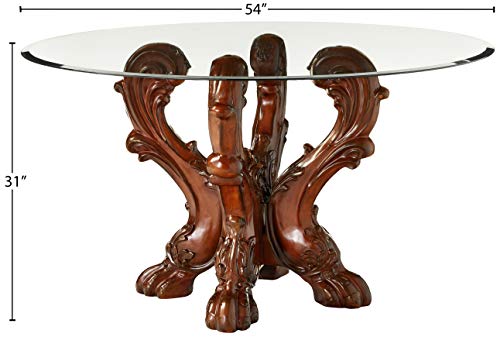 Acme Dresden Dining Table with Single Pedestal in Cherry Oak and Clear Glass